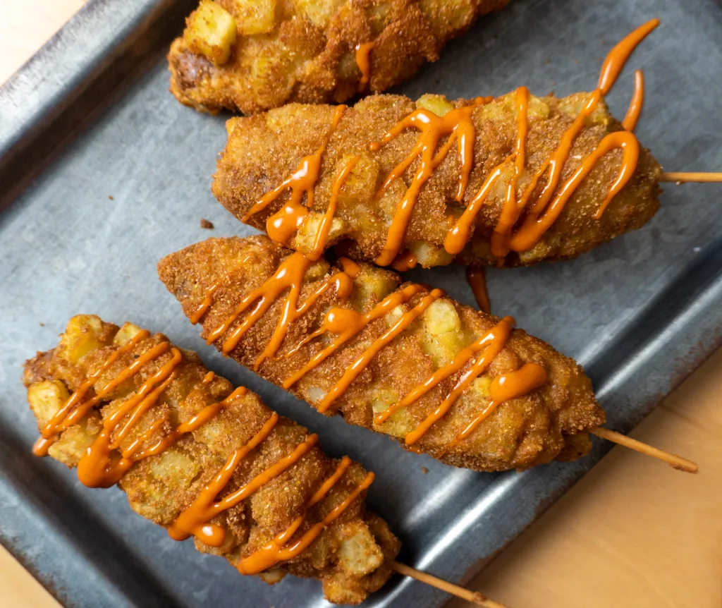 Vegan Korean Corn Dogs With French Fry Coating